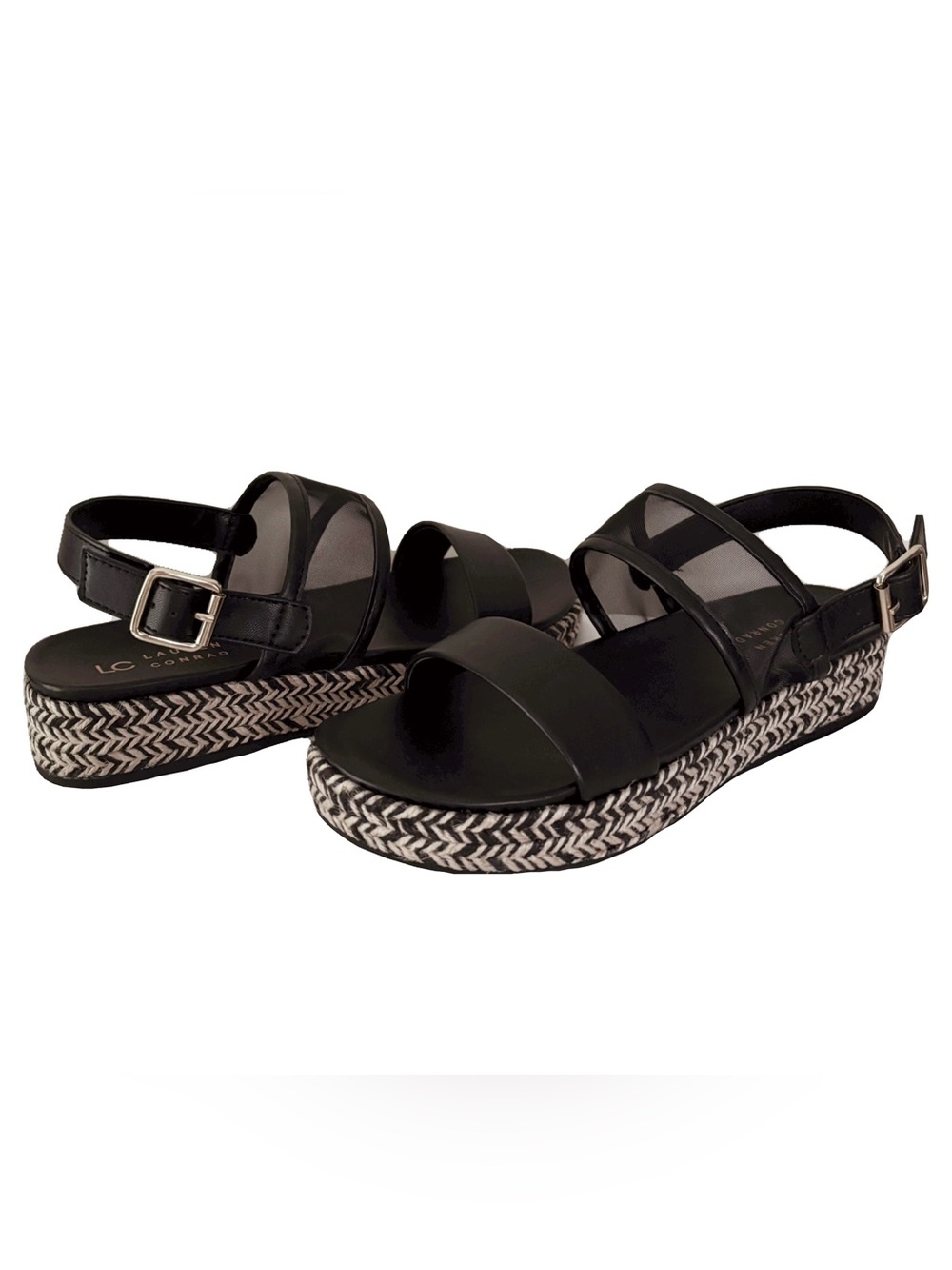 LC Lauren Conrad Black Platform Sandals with Braided Trim - Picture 3 of 14